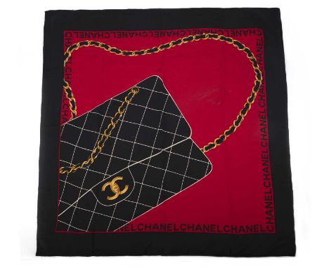 Chanel, a red & black 2.55 bag print scarf 84cm by 81cm