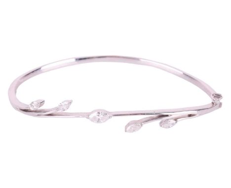 A diamond bangle in a foliate design set with marquise cut diamonds, with a total estimated diamond weight of 1.00ct, in whit