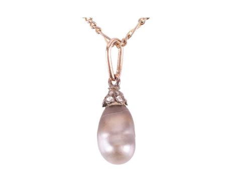 A Tahitian pearl pendant on chain, the teardrop-shaped Tahitian pearl of grey colour, approximately measures 10.7 x 6.1 mm, c