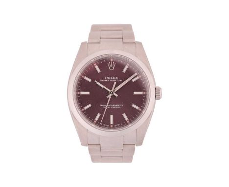 A Rolex Oyster Perpetual Red Grape watch Ref: 114200Model: 114200Serial: MF594443Year: 2017Case Material: SteelCase diameter: