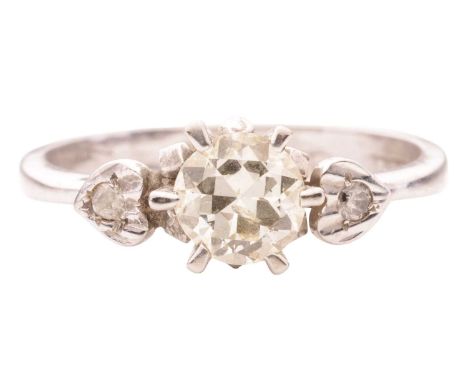 A diamond single stone ring, featuring a round old cut diamond with an estimated weight of 0.65cts, in a tall claw setting, f