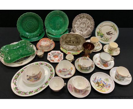 English Porcelain  - a 19th century Hilditch porcelain shepherd and shepherdess pattern cup and saucers;  others Spode, Wedgw