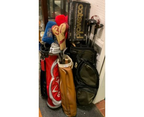 Golfing equipment - a set of Walker Hagen golf clubs, leather golf bag;  Slazenger, Jean Donald No's 1 and 4 golf clubs;  Wil