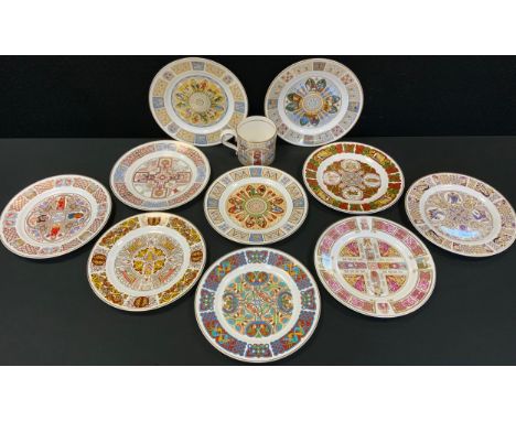 Spode connoisseurs collection  - set of ten plates and tankard, inc The Iona , The First Canterbury Pilgrim, The Durrow plate