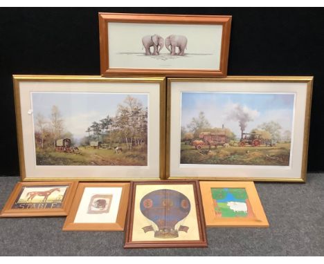 James Wright, by and after, a pair, Steam Traction Engine Driving the Harvest, signed ltd edition, 217/850 &amp; Gypsie Carav