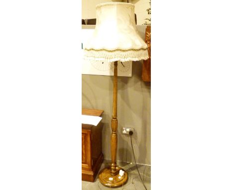 STANDARD LAMP. Light oak vintage standard lamp with shade 