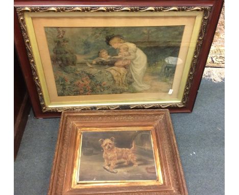 A gilt framed and glazed Pears' print together with an oil on canvas, apparently unsigned of a terrier in frame. Est. £25 - £