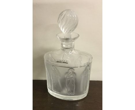 LALIQUE: A stylish glass decanter decorated with ladies. Est. £60 - £80.