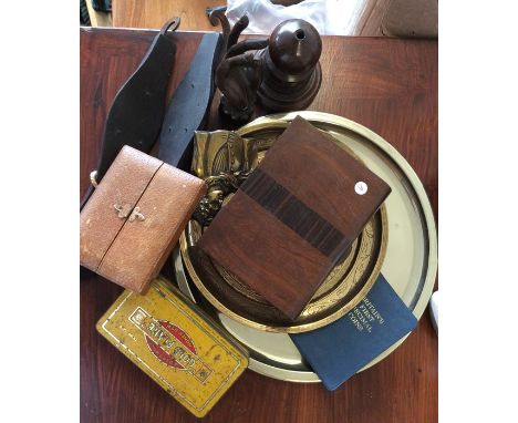 An old Treen box together with a caddy etc. Est. £20 - £30.