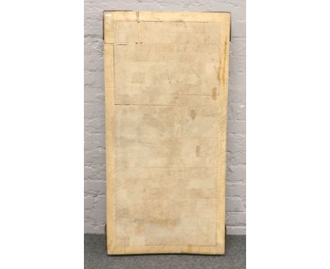 A vintage metal bound butchers block 123cm x 62cm.&nbsp;Condition report intended as a guide only.With damage.