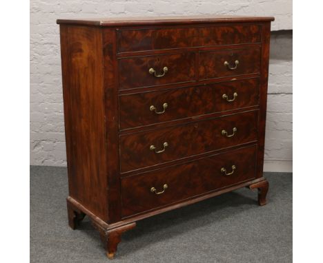 A Victorian mahogany large chest of five drawers with top secret drawer raised on bracket feet, 136cm high, 136cm wide, 56cm 