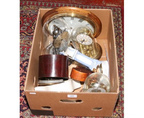 A box of clocks to include quartz Knight &amp; Gibbins wall clock, mantle clocks etc.