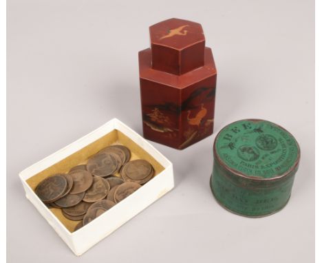 A group of collectables including a quantity of mostly 19th century Victorian pre - decimal coins including pennies, farthing