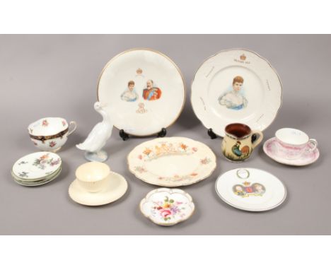 A quantity of collectable ceramics including Nao model of a goose, Royal Crown Derby, Torquay ware, commemorative wares, Roya