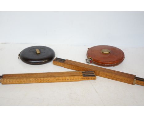 2 Vintage tape meaures & 2 wooden rules 