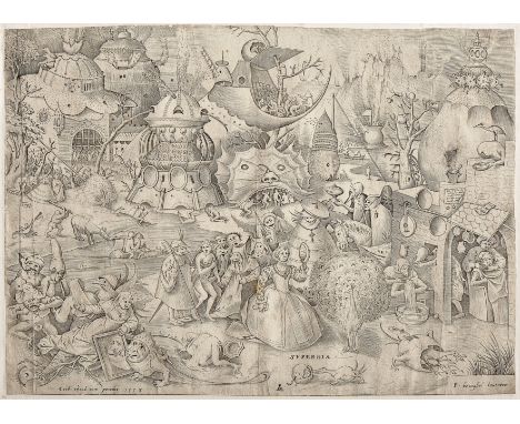 ENGRAVING.- PIETER BRUEGHEL, THE OLD., Svperbia [Pride], Original copperplate engraving by the Flemish engraver Pieter ven de