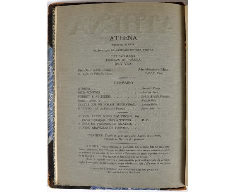 ATHENA: revista de arte / directores Fernando Pessoa; Ruy Vaz.- Vol. I, nº 1 a nº 5 (Outubro de 1924 a Fevereiro de 1925).- L