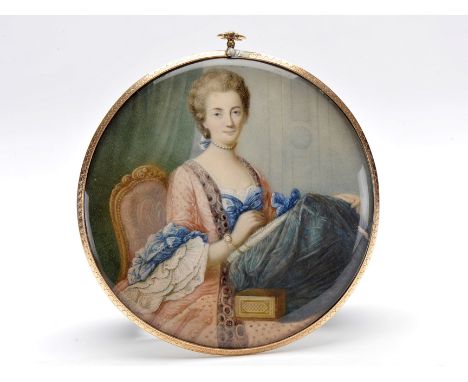 Portrait of a lady, ivory miniature, gold frame, tortoiseshell lined back with mother-of-pearl and gold inlays, European, 18t