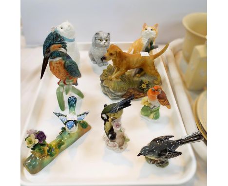 Three Royal Worcester "Kittens", Beswick and Goebel birds etc 