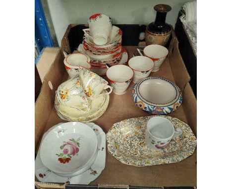 A box of vintage ceramics to include Poole, Royal Doulton, Shelley etc. 