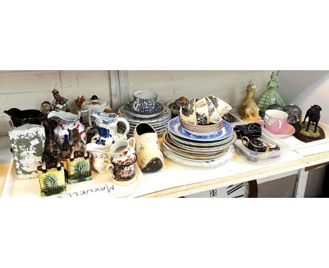 A collection of 19th century and later pottery including Royal Worcester plates, jugs, hunting teapot and decorative china 