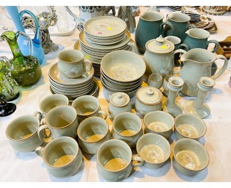 A Denby "Daybreak" dinner and tea service inc. teapot, approx. 50 pieces;4 graduating green Denby jugs and a butter dish. 