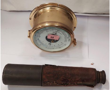 A reproduction Schatz brass cased ships 'Precision Barometer'; a WWI period MKIV telescope with military broad arrow Ryland &