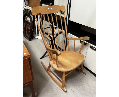 A stick back rocking chair, a 1930's period style side cabinet/magazine rack; a cutlery box/occasional table 