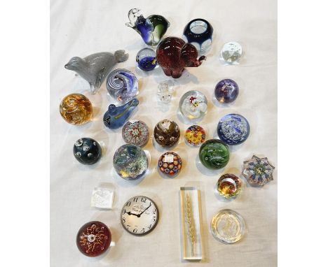 A collection of modern glass paperweights by Wedgewood, Caithness etc. 