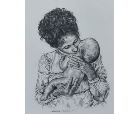 Christine McKelvey (20th Century), a pencil sketch, A mother and child portrait, signed to the lower middle and dated 1977, d