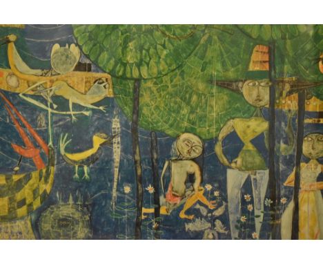After Friedensreich Hundertwasser (1928-2000, Austrian), a coloured print, 'Land of Men, Birds, and Ships', a 'Transautomatis
