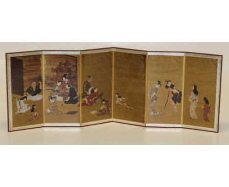 A Hikone Screen, primitive Ukiyo - e. Artist unknown, 30 x 85cm&nbsp;