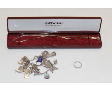 Ratners 9ct necklace in original box 2.75gm. One platinum band with barley twist design 3.8gm and are curb chain with a good 