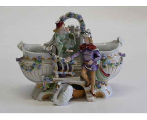 Vintage Dresden style decorative porcelain Mold 7182. Featuring a balcony scene with castle in background. Approximately 25cm