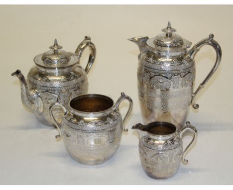 Aird and Thomson, Glasgow. A Scottish Colonial silver plated four piece tea service. Hot water pot height, 27cm