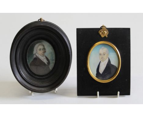 Late 18th century British School. An oval portrait miniature of Edward Croxall as a young man , wearing a brown coat and whit