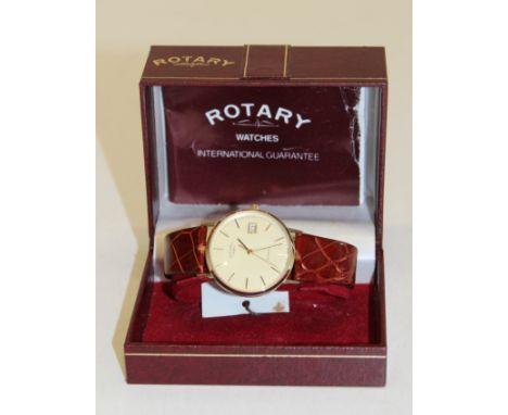 Gentlemen's Rotary 9ct quartz watch with original box, guarantee and swing ticket. Model GS1473, guarantee dated Oct 1986, wo