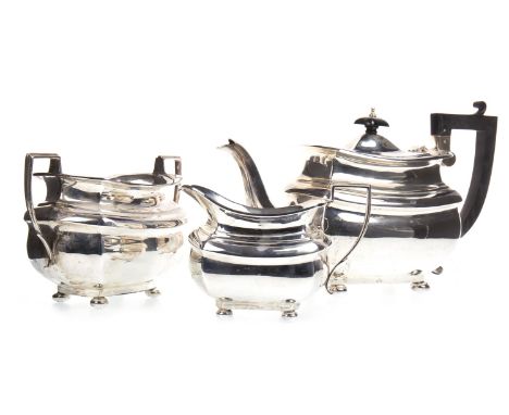 EARLY 20TH CENTURY SILVER THREE PIECE TEA SERVICE, maker Joseph Gloster Ltd., Birmingham marks, comprising teapot, sugar and 