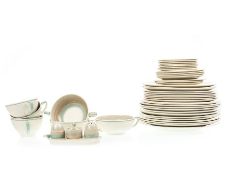SUSIE COOPER 'WEDDING BAND' PATTERN DINNER SERVICE, comprising approximately 142 pieces, including dinner plates, side plates