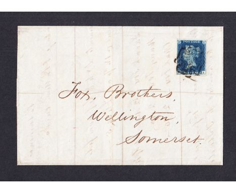 1840 2d blue, used on entire with black maltese cross, 4 margins. Light vertical fold in centre of cover. (see photo)