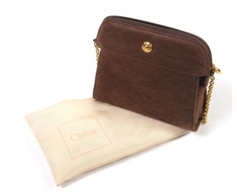 A Chloé chocolate leather clutch bagThe arched shaped bag, with upper zip adorned with a chain work shoulder strap, the brown