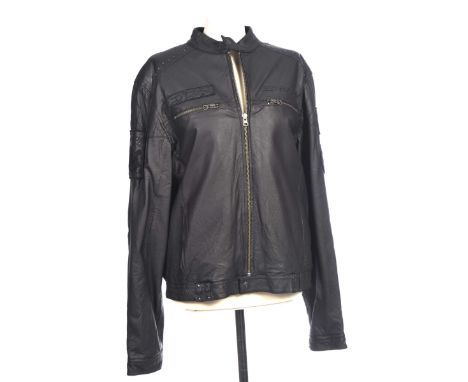 A gents Ed Hardy leather jacketThe black leather jacket with embroidered logo and zip pockets to front, with black stud shoul