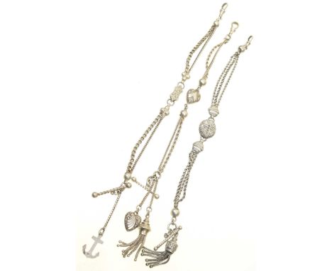Three Victorian decorative white metal Albert chainsEach designed as a multi strand chain, with polished sphere and engraved 