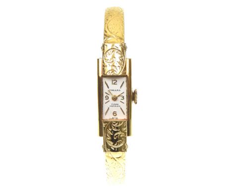 A 1960s 18ct gold ladies Pallas cocktail watchThe rectangular shaped silvered dial with Arabic and baton hour marks, signed P