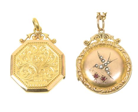 Two early 20th Century locketsTo include a 15ct gold hexagonal shaped locket, together with a back and front circular locket 