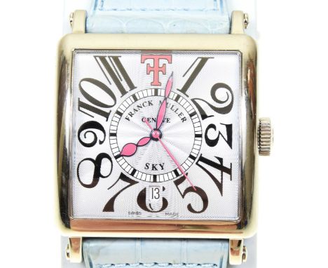 A limited edition Theo Fennell for Franck Muller Sky wristwatchThe square shaped blue dial with Arabic hour markers and date 