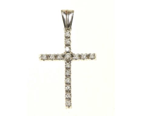 A diamond cross pendantThe brilliant cut diamond cross with a tapered surmount, estimated total diamond weight 0.50ct, length