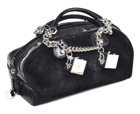 A Dior 'Gambler Dice' bagThe black suede bag with black python trimming, central zip opening with silver-tone chain and rolle