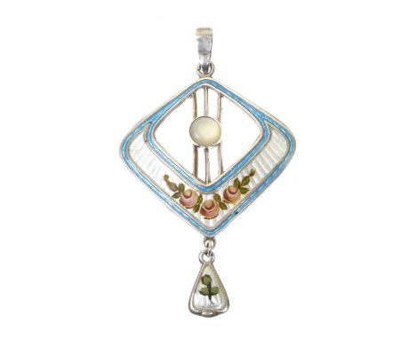 An early 20th Century Charles Horner silver and enamel pendantThe circular mother of pearl panel within a kite shaped vari-sh
