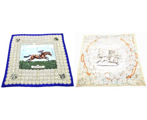 Two silk Derby winner scarvesThe first commemorating the victory of Mr Guest's Larkspur in the 1962 Derby, and the second lis